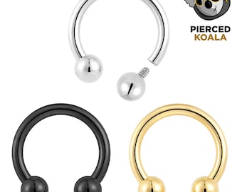 2 pezzi Bilanciere circolare a ferro di cavallo in titanio con filettatura interna 16G 14G 12G 10G Setto Trago Labbro Naso Orecchino Piercing per il corpo 6 mm - 12 mm