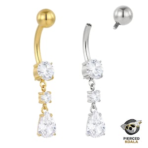 1pc Titanium 14G Internally Threaded Belly Button Ring Navel Barbell 10mm Gem Dangle Body Piercing Jewellery