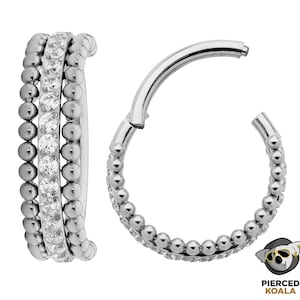 2Pcs Titanium 8mm 10mm Gem Hinged Hoop Segment Ring Helix Tragus Septum Clicker Nose Earrings Unisex Body Piercing Jewellery