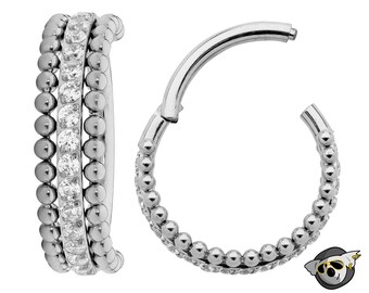 2Pcs Surgical Steel Gem Hinged Segment Rings – 16G, For Septum, Tragus, Nose, Ear – Hypoallergenic