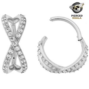 2Pcs Surgical Steel 8mm 10mm Gem Hinged Hoop Segment Ring Helix Tragus Septum Clicker Nose Earrings Unisex Body Piercing Jewellery