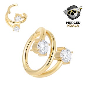 2Pcs Titanium 8mm - 12mm Double Gem Hinged Hoop Segment Ring Helix Tragus Septum Clicker Nose Earrings Body Piercing Jewellery