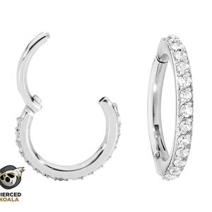 2Pcs Surgical Steel 7mm-14mm Gem Hinged Hoop Segment Ring Helix Tragus Septum Clicker Nose Huggie Earrings Body Piercing Jewellery