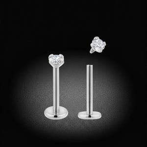 2pcs Titanium Internally Threaded Monroe Labret Flat Back Stud Earrings Piercing Jewellery 18G 16G