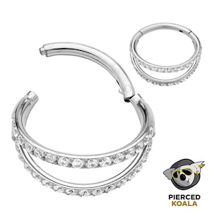 2Pcs Titanium 8mm - 12mm Double Hinged Hoop Segment Ring Helix Tragus Septum Clicker Nose Earrings Unisex Body Piercing Jewellery