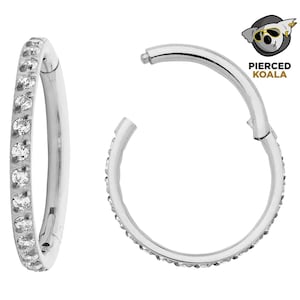 2Pcs Titanium 5mm-14mm Gem Hinged Hoop Segment Ring Helix Tragus Septum Clicker Nose Earrings Unisex Body Piercing Jewellery