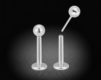 2 piezas de pendientes de titanio sin rosca Monroe Lip Labret con parte trasera plana para piercing corporal, 20G - 16G