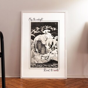 Sztuka ścienna z kartami tarota, sztuka ścienna z sową w stylu vintage, mistyczny plakat, gotycka baśniowa sztuka ścienna, duchowa sztuka ścienna, plakat fantasy, wydruk cyfrowy