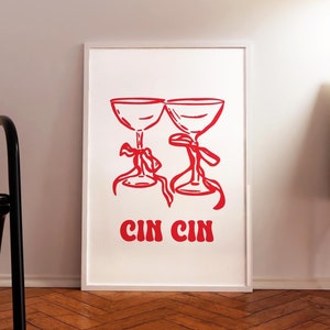 Trendy Cin Cin Print, Martini Cheers Poster, Cocktail Print, Alcohol Print, Retro Kitchen Poster, Vintage Drink Poster, Digital Print
