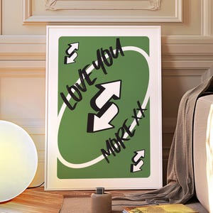 Stampa di carte da gioco, poster "Ti amo di più", poster di carte da gioco, arte murale retrò verde, poster preppy alla moda, arte murale romantica, stampa digitale