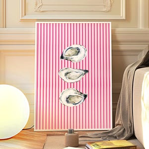 Stampa artistica di ostriche rosa, stampa di frutti di mare, arte murale del ristorante, grazioso arredo da cucina, regalo di inaugurazione della casa, arte murale della sala da pranzo, stampa digitale