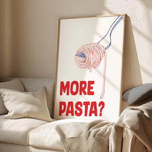 More Pasta Print, Vintage Italian Food Wall Art, Spaghetti Wall Art, Trendy Kitchen Print, Restaurant Wall Art, Pasta Digital Print