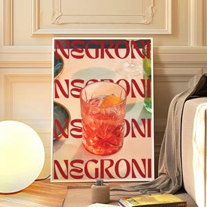 Negroni Poster, Vintage Cocktail Digital Print, Trendy Bar Cart Wall Art, Drink Print, Alcohol Poster, Retro Kitchen Wall Poster