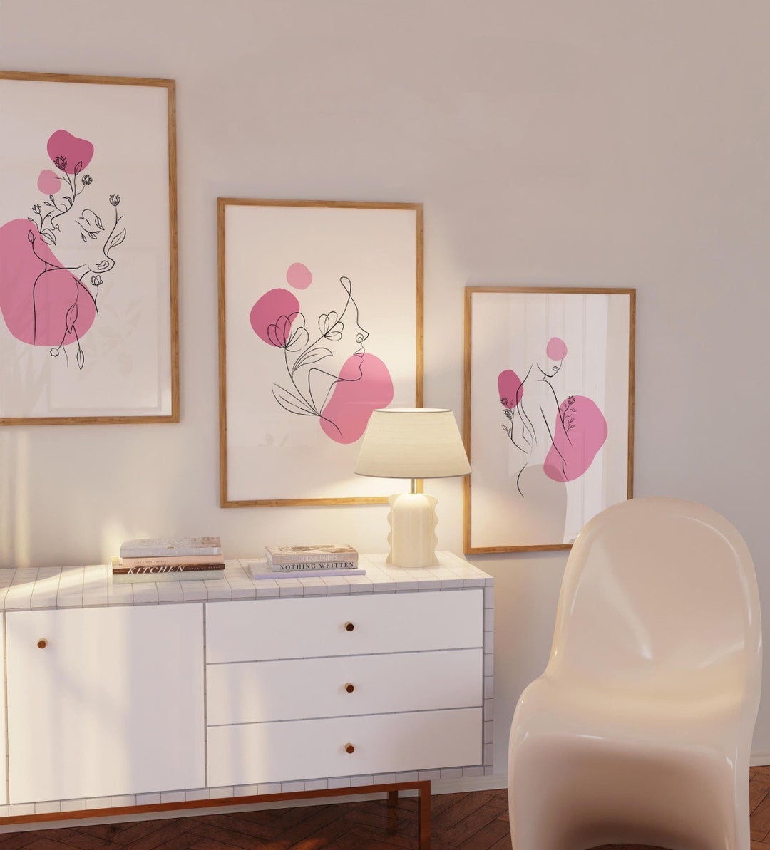 Set of 3-pink Woman Body Line Art Print, Feminine Decor Set ,line ...