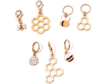Stitch Markers Honey Bees and Flowers for Crochet and Knitting Set of 8 Detachable Place Marker Progress Keepers Yarn Gifts Accessories