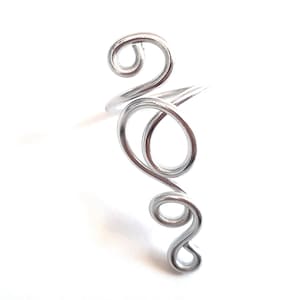 Free Style Swirly Statement Ring | ADJUSTABLE Full Finger Long Cocktail Ring | Chunky Silver or Gold Long Finger Ring
