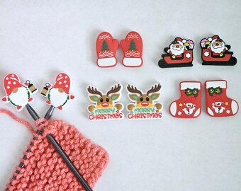 Christmas Knitting Needle Point Protectors, Stitch Stoppers for Needle Sizes US 3-11