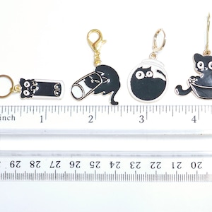 Funny Black Cat Stitch Markers Set of 6 Kitty Cats in bowls Knitting Crochet Stitch Marker Progress Keepers Stitch Counter Place Marker image 8