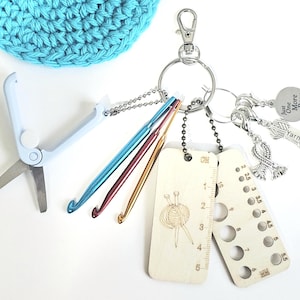 Crochet Tools Keychain Bag Purse Charm Mini Crochet Hooks Scissors Measuring Guide Stitch Markers Gift for Crochet Essential Notions Kit Set