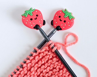 Sweet Strawberry Knitting Needle Point Protectors Fruit Stitch Stopper Cap Silicone Bead Needle Cover Accessories Notions Gifts for Knitting