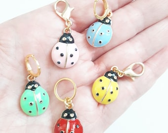Colorful Ladybugs Knitting Crochet Stitch Markers Set of 5 Progress Keepers Stitch Counter Place Marker Gift for Crocheter Knitter