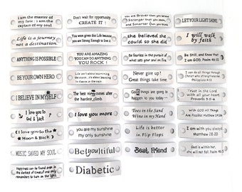 Inspirational Message Word Connector Link Plate Choose from 34 Stamped Messages for Making DIY Bracelets Dark Silver Stainless Steel