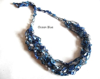 10 COLOR Choices - Crochet TRELLIS LADDER Ribbon Railroad Yarn Adjustable Necklace Looks like Beads