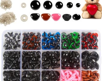 Juego de 560 ojos y narices de seguridad con respaldo en estuche de almacenamiento, ojos de plástico multicolor con rosca, animales de peluche amigurumi, juguetes de peluche tejidos a crochet.
