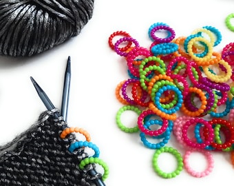 Knitting Beaded O Ring Color Stitch Markers Bulk Lots 50 100 Progress Keepers for Knitting ONLY Knit Notions Tools Large Needle Linking Ring