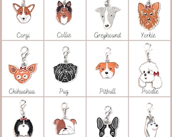 Dog Breeds Keychain Zipper Pull Stitch Marker Charm 49 Different Dog Types Dog Key Ring Dog Breed Clip on Charm