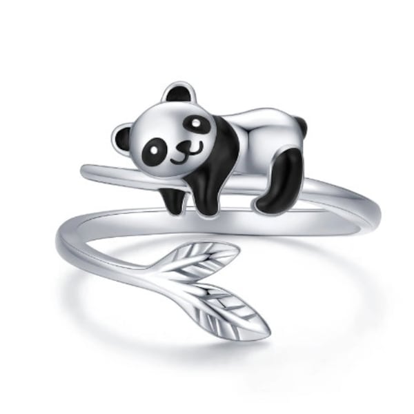 Silver Color Yarn Ring Panda Bear in a Tree Adjustable Size Crochet Ring Size 6-12 Beginner Knitting Gift Tension Regulator Tool Yarn Guide
