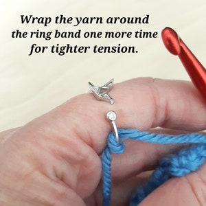 Sterling Silver Yarn Ring Paper Crane Adjustable Size Crochet Ring Origami Bird Beginner Knit Crochet Gift Yarn Tension Guide Regulator Tool image 3