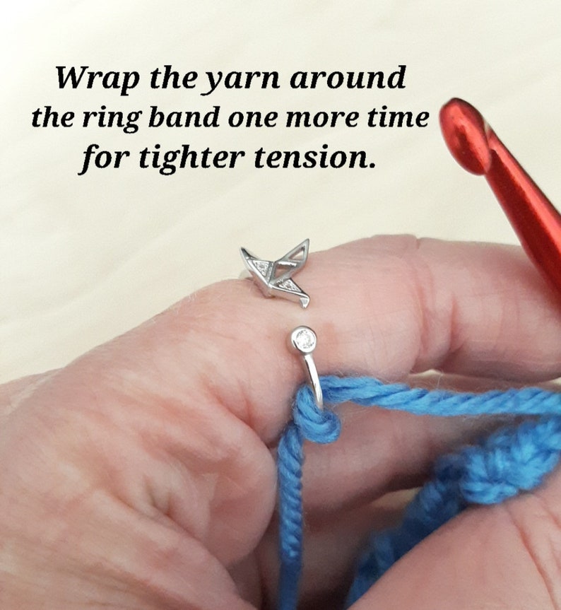 Sterling Silver Yarn Ring Paper Crane Adjustable Size Crochet Ring Origami Bird Beginner Knit Crochet Gift Yarn Tension Guide Regulator Tool image 3