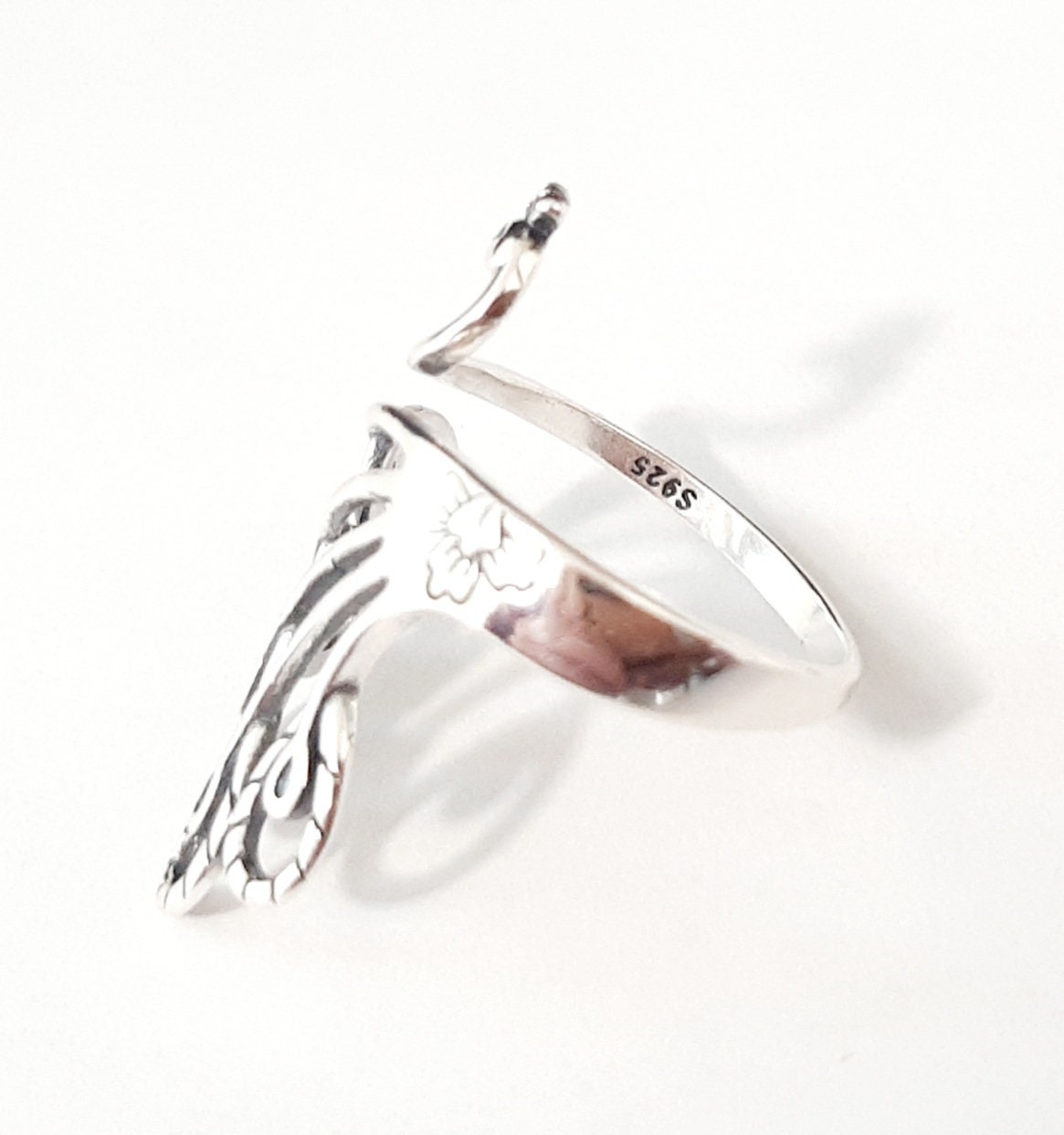 mayhouse silver yarn tension ring hummingbird & leaf