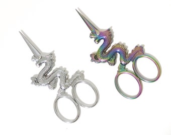Sharp Yarn Scissors Designer Mythical Dragon Shears Thread Trimmer Rainbow or Silver Color Dragon Yarn Cutters Pompom Trimmer Scissors