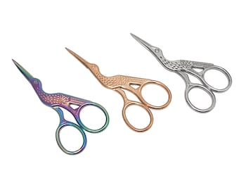 Sharp Yarn Scissors Designer Bird Shears Thread Trimmer Gold, Rose Gold, Silver, or Rainbow Crane Yarn Cutters