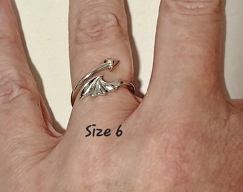 Sterling Silver 925 Yarn Ring Dragon Wing Adjustable Size 6-10