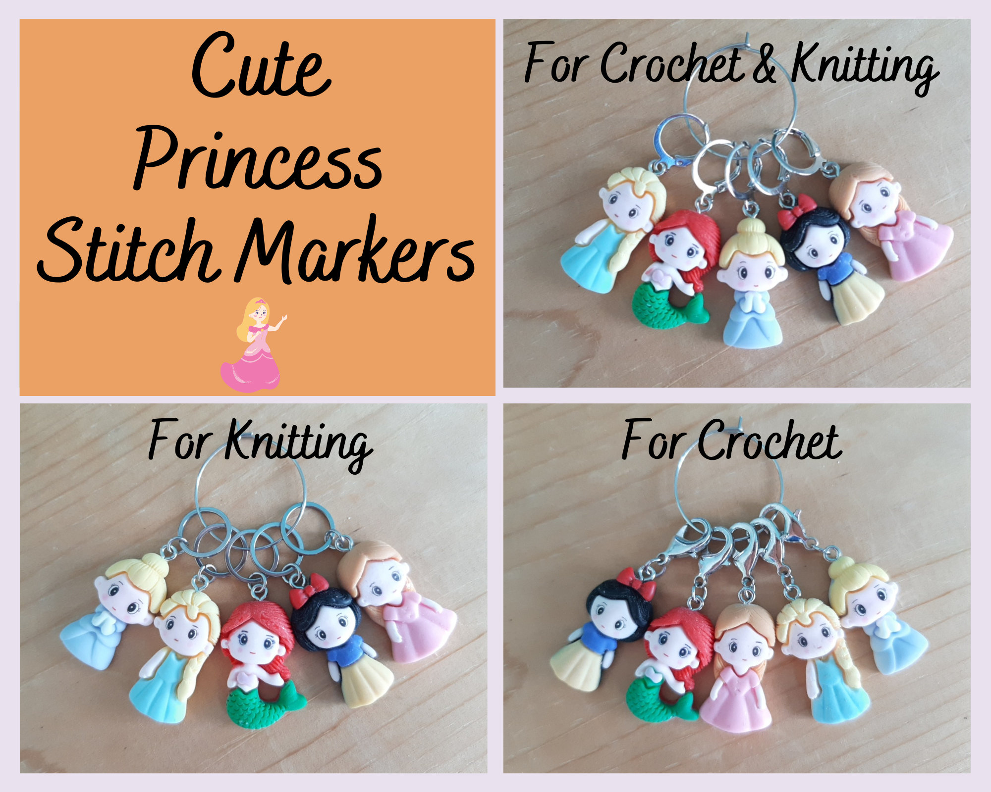 Stitch Markers, Princess Knitting Marker Rings, 12 Fairy Tale Stitch Markers,  Knitting Accessory, Crochet, Knitting Gift 