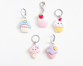 Kawaii Sweets Desserts Crochet and Knitting Stitch Markers Set of 5 Detachable Place Marker Progress Keepers Yarn Gifts Accessories