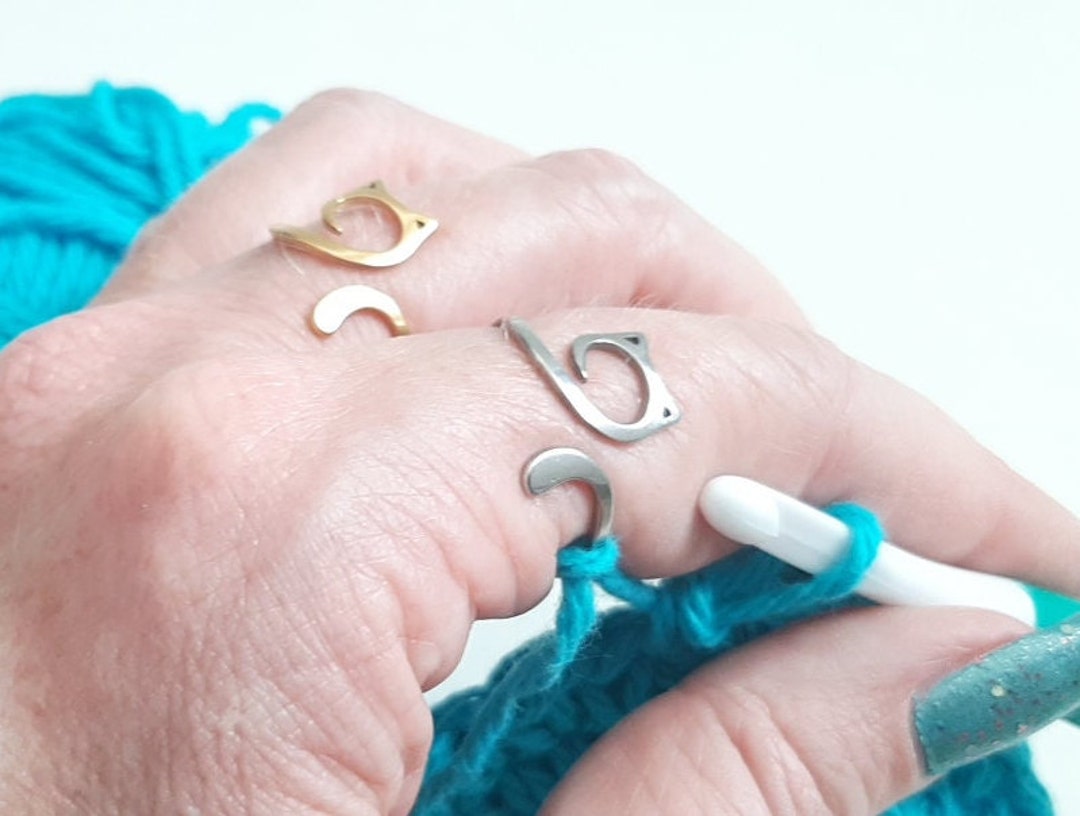 Yarn Tension Ring Cat Ears Gold or Silver Stainless Steel Adjustable