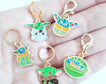 The Child Green Baby Alien Stitch Markers Set of 5 Knitting Crochet Enamel Progress Keepers Stitch Counter Place Marker Gift for Crochet