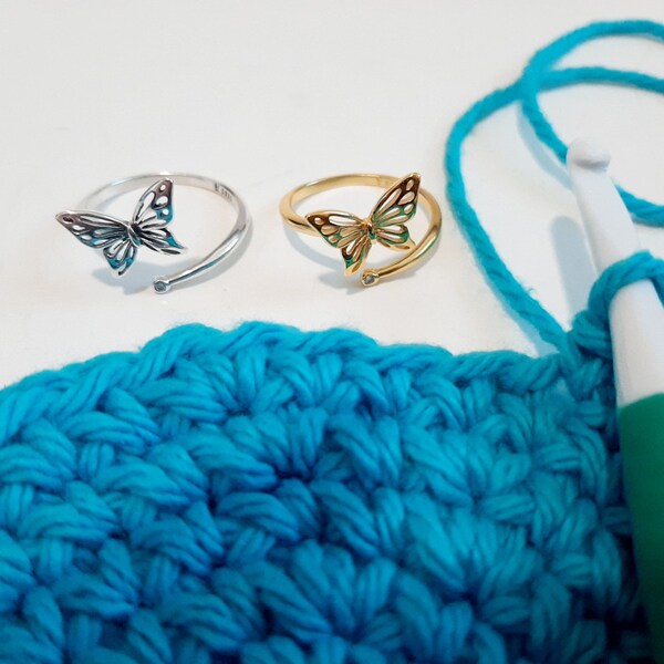 Sterling Silver Yarn Guide Ring Butterfly | Adjustable Size Crochet Ring | Beginner Knitting Crocheting Gift| Crochet Tension Regulator Tool