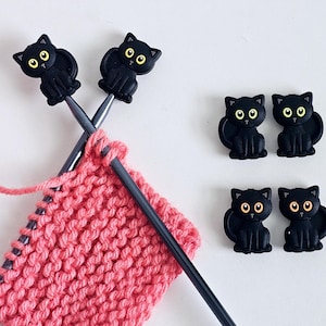 Black Cat Knitting Point Protectors Halloween Stitch Stopper Cap Silicone Bead Needle Cover Accessories Notions Gifts for Knitter