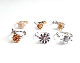 Sunflower Sun Bee Yarn Tension & Fidget Rings Adjustable Size Crochet Ring Spinner Anxiety Ring Beginner Knitting Crochet Yarn Guide