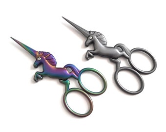 Sharp Yarn Scissors Designer Unicorn Shears Thread Trimmer Rainbow or Gun Metal Yarn Cutters
