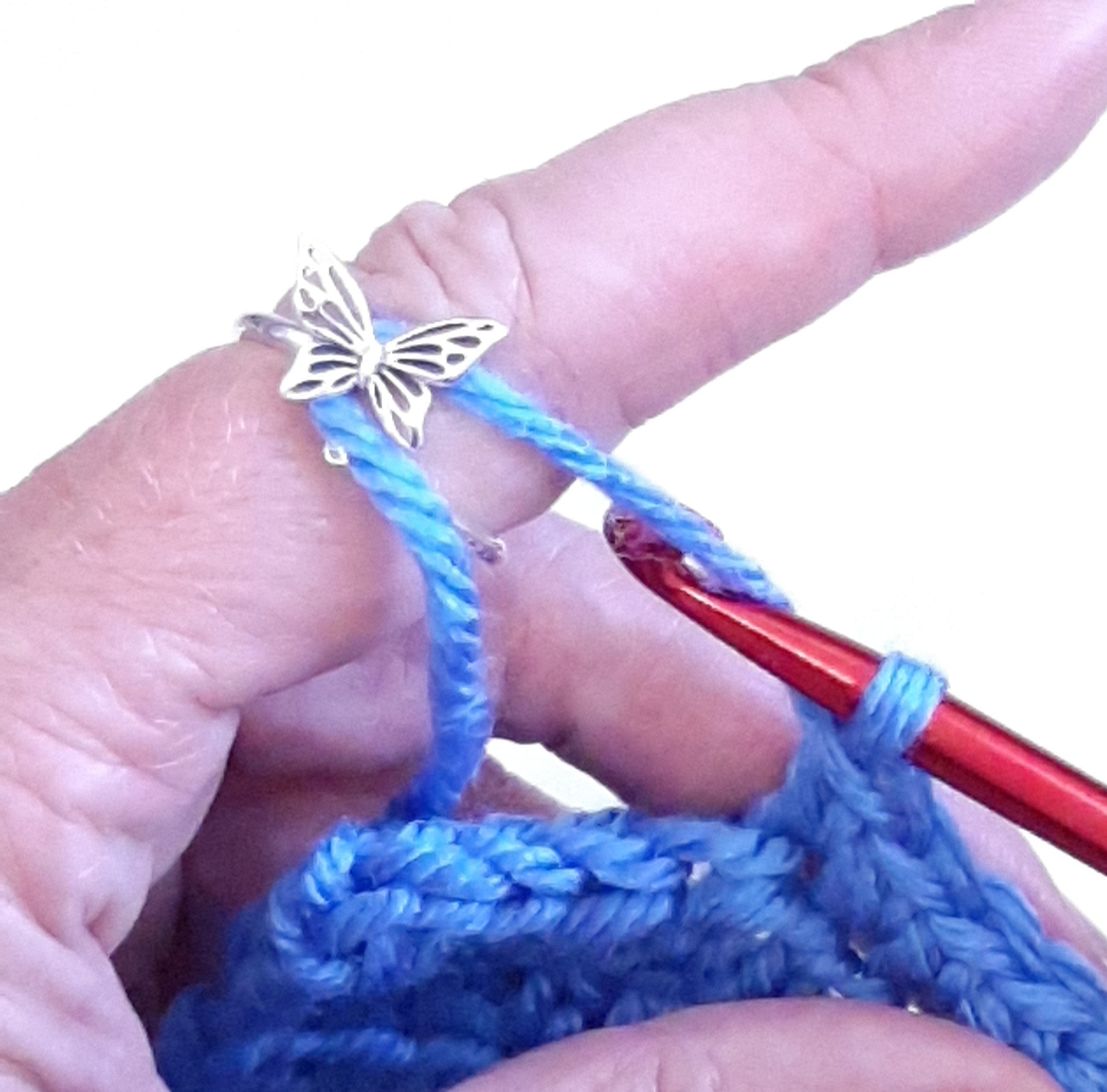 Sterling Silver Yarn Guide Ring Butterfly Adjustable Size Crochet