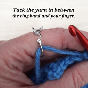 Sterling Silver Yarn Ring Paper Crane Adjustable Size Crochet Ring Origami Bird Beginner Knit Crochet Gift Yarn Tension Guide Regulator Tool image 2