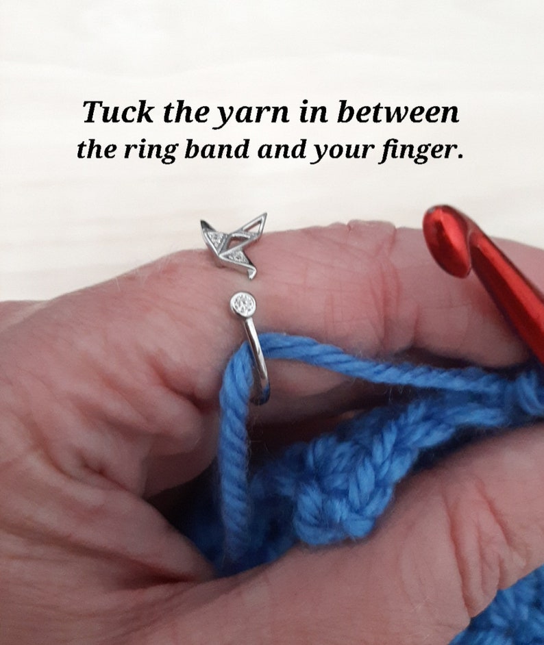 Sterling Silver Yarn Ring Paper Crane Adjustable Size Crochet Ring Origami Bird Beginner Knit Crochet Gift Yarn Tension Guide Regulator Tool image 2