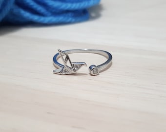 Sterling Silver Yarn Ring Paper Crane Adjustable Size Crochet Ring Origami Bird Beginner Knit Crochet Gift Yarn Tension Guide Regulator Tool