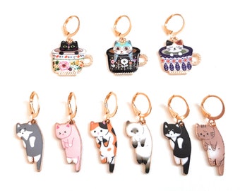 Stitch Markers 3, 6, 9pc Handmade Cute Kitty Cat for Crochet and Knitting | Detachable Place Marker | Yarn Gifts Accessories | Cat Tea Cups